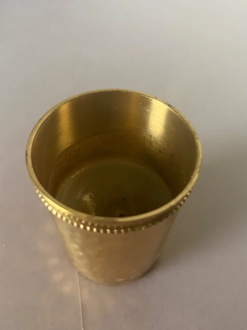 Small Gold Hammered Brass Cup With Beaded Rim 3 Inches Tall